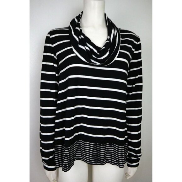 WOMEN'S BLACK & WHITE STRETCH KNIT COWL NECK TOP - WHITE HOUSE BLACK MARKET - M - Picture 1 of 6